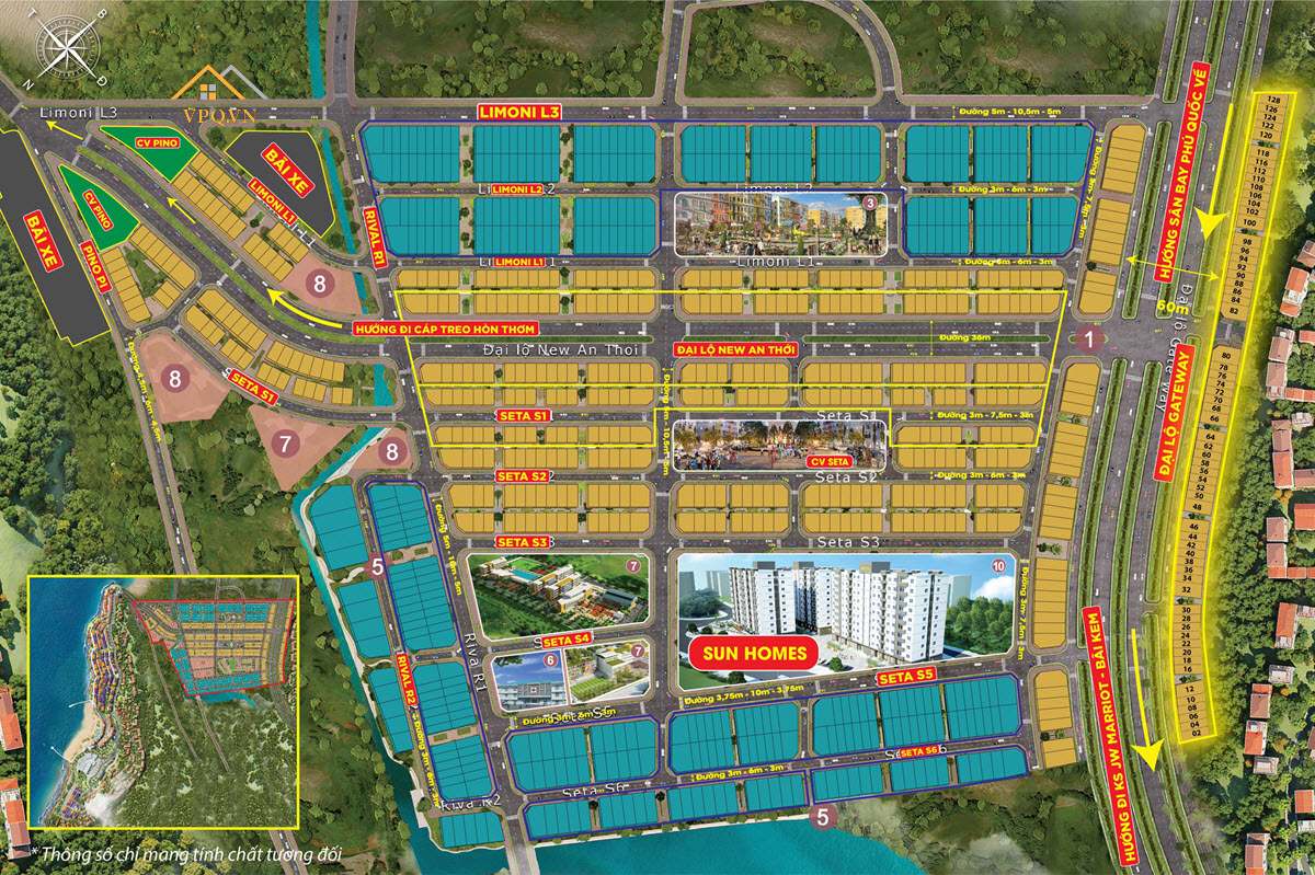 Vị tr&iacute; c&aacute;c trục đường nh&agrave; phố Sun Grand City New An Thới